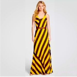 Michael Kors Black & Yellow Racerback Striped Lined Sleeveless Maxi Dress